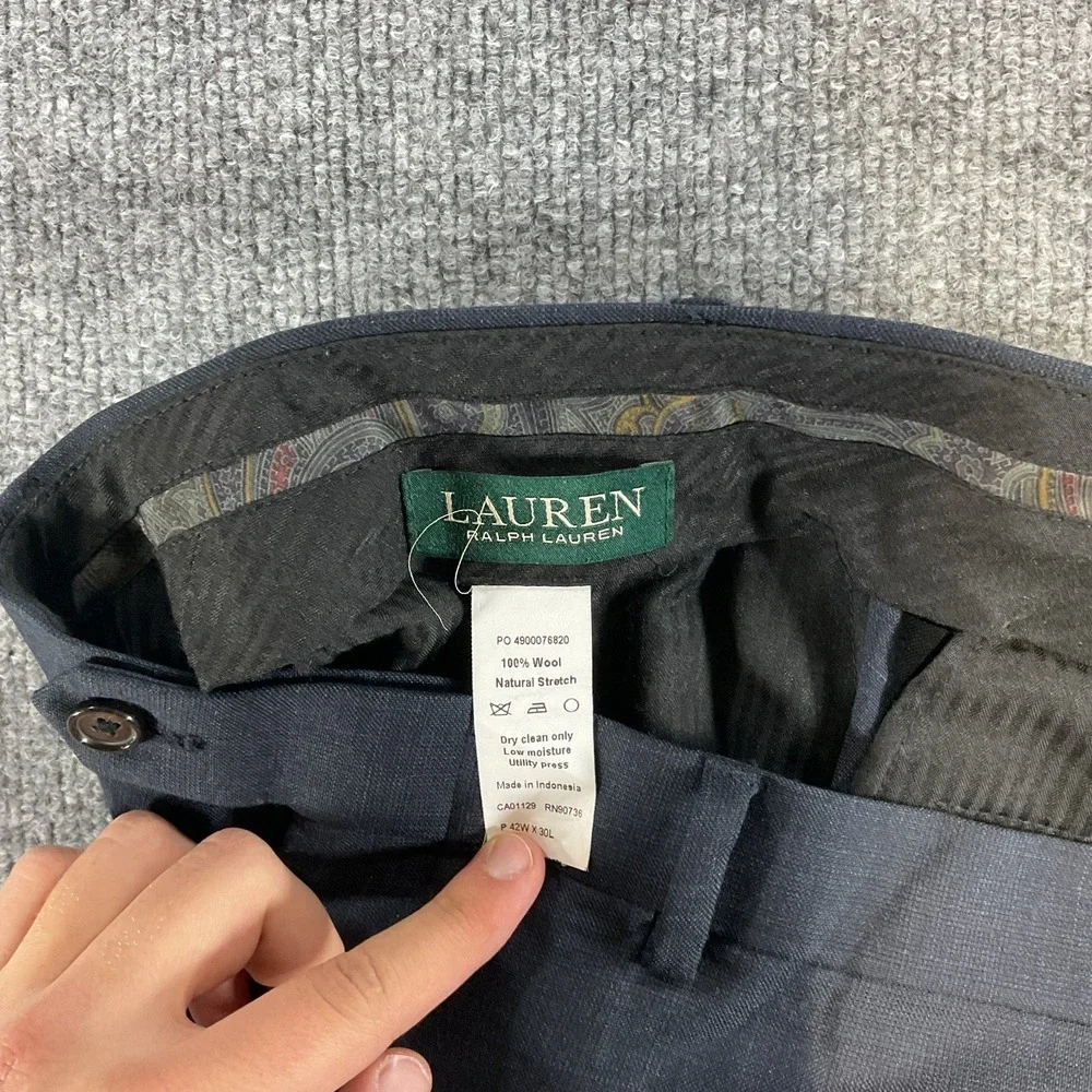 Lauren Ralph Lauren 100% Wool Dress Pants 42x30 Gray Natural Stretch Flat Front